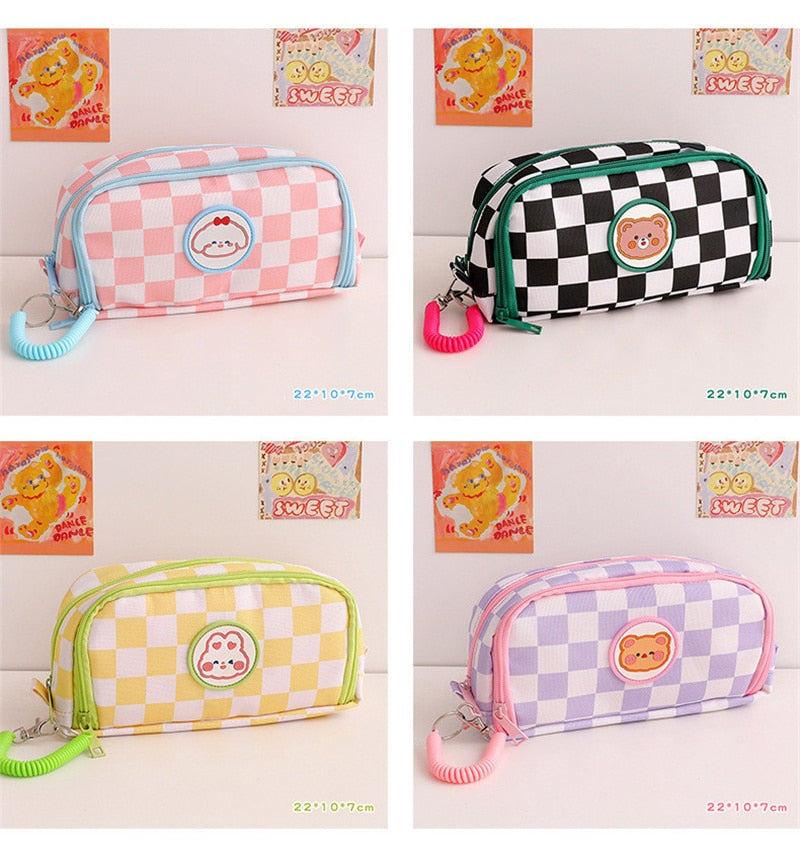 Kawaii Checkerboard Pencil Case