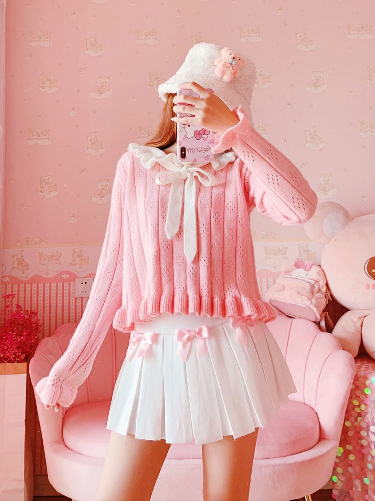 Kawaii Bow Pleated Mini Skirt