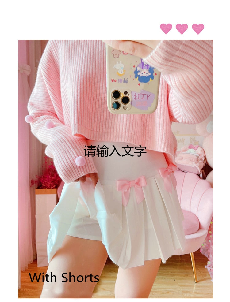 Kawaii Bow Pleated Mini Skirt