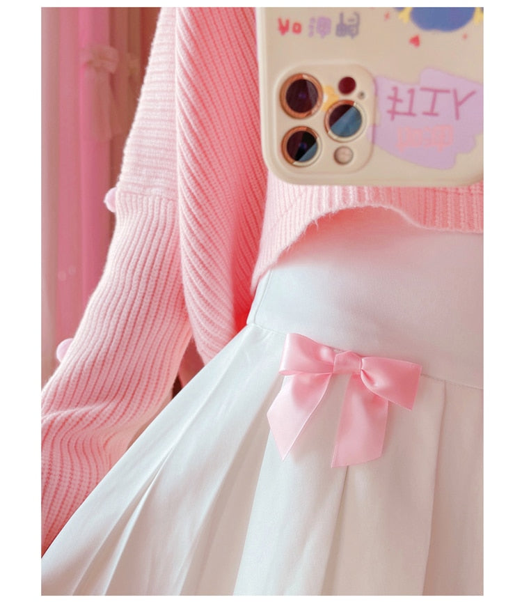 Kawaii Bow Pleated Mini Skirt