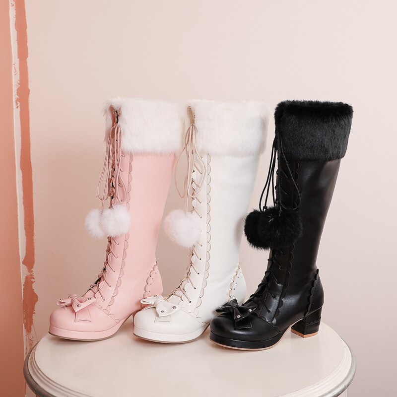 Elegant High Boots Winter Faux Fur