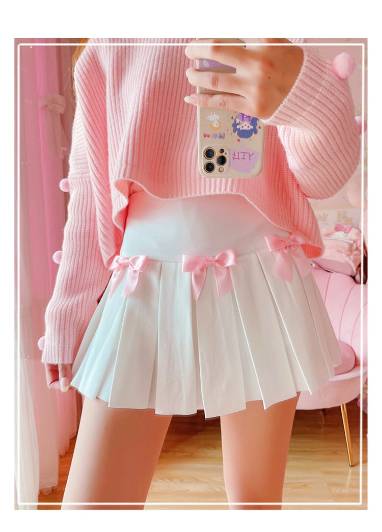 Kawaii Bow Pleated Mini Skirt