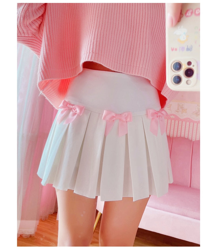 Kawaii Bow Pleated Mini Skirt