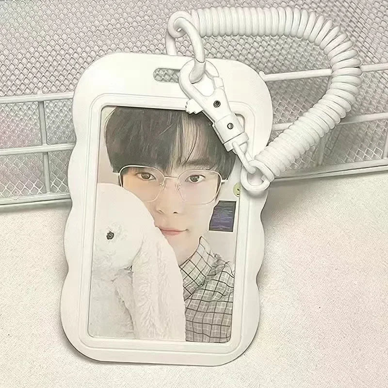 Wavy White Photo Card Holder Keychain