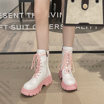 Pink Chunky Platform Ankle Boots