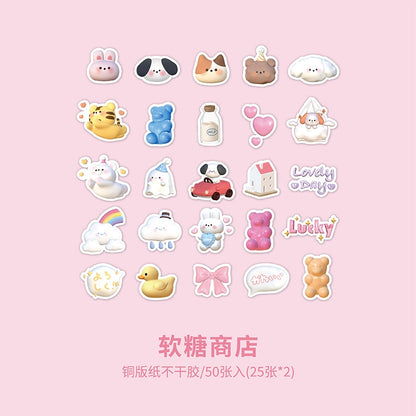 50 Pcs Marshmallow Animal Stickers