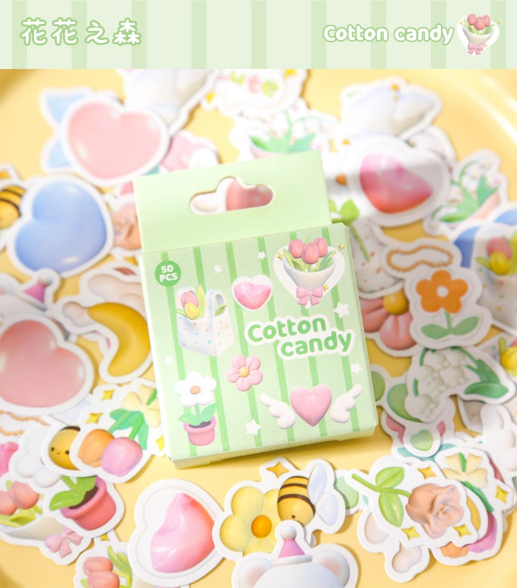 50 Pcs Marshmallow Animal Stickers