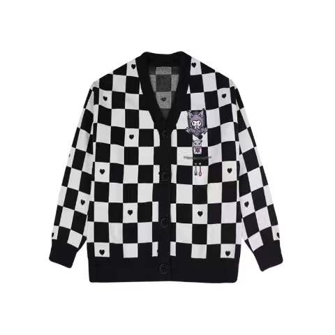 Kuromi Black Checker Cardigan Sweater