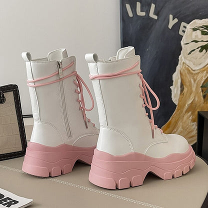 Pink Chunky Platform Ankle Boots