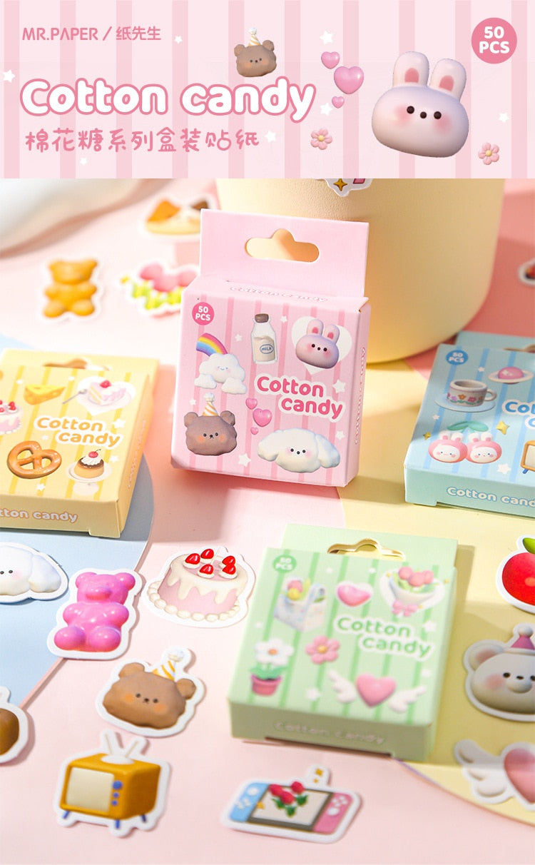 50 Pcs Marshmallow Animal Stickers