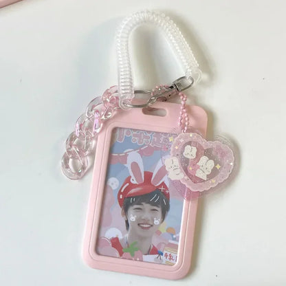 Pink Kawaii Charm Photo Card Holder Keychain