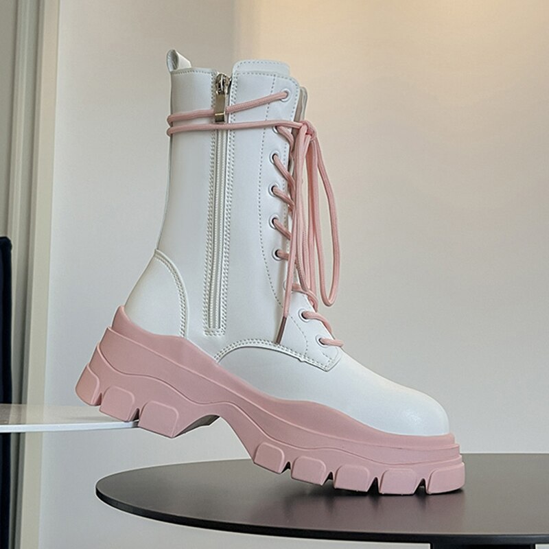 Pink Chunky Platform Ankle Boots