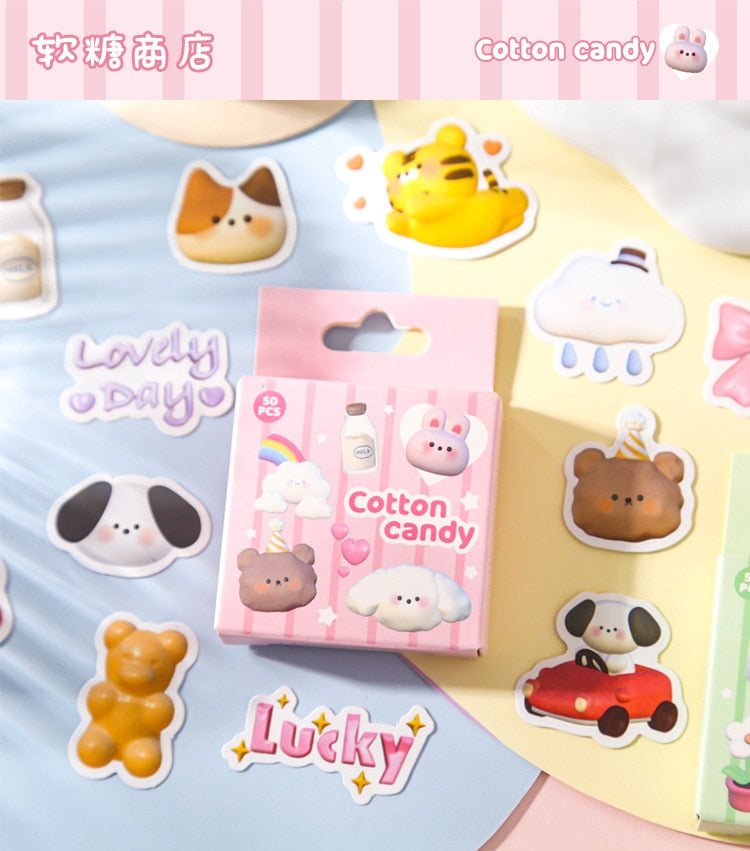 50 Pcs Marshmallow Animal Stickers