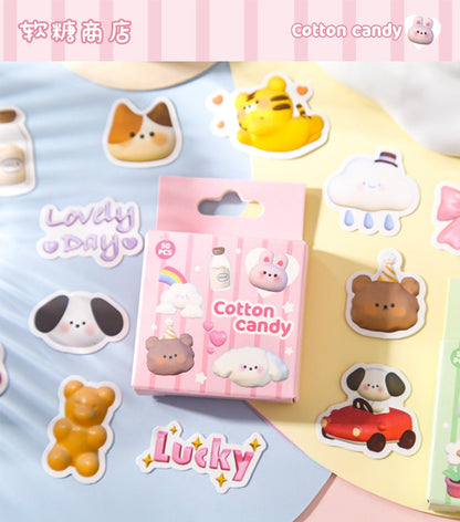 50 Pcs Marshmallow Animal Stickers