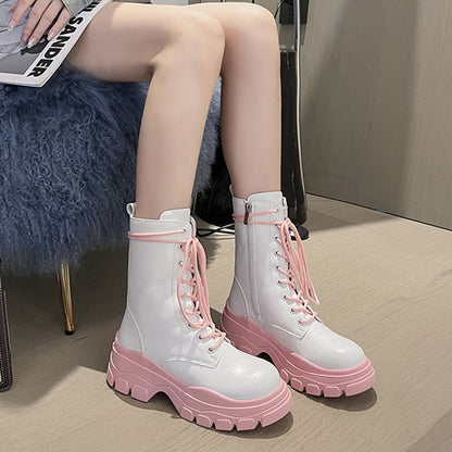 Pink Chunky Platform Ankle Boots