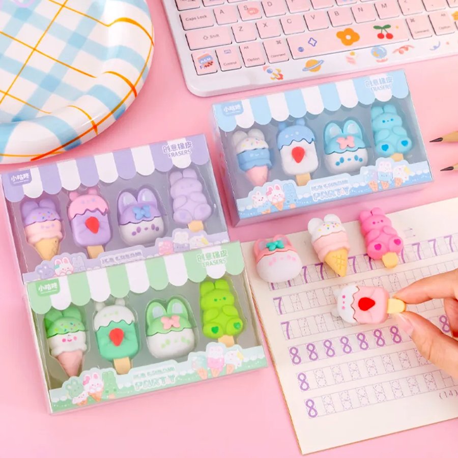 Kawaii Ice Cream Party Eraser Set