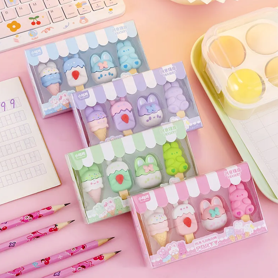 Kawaii Ice Cream Party Eraser Set