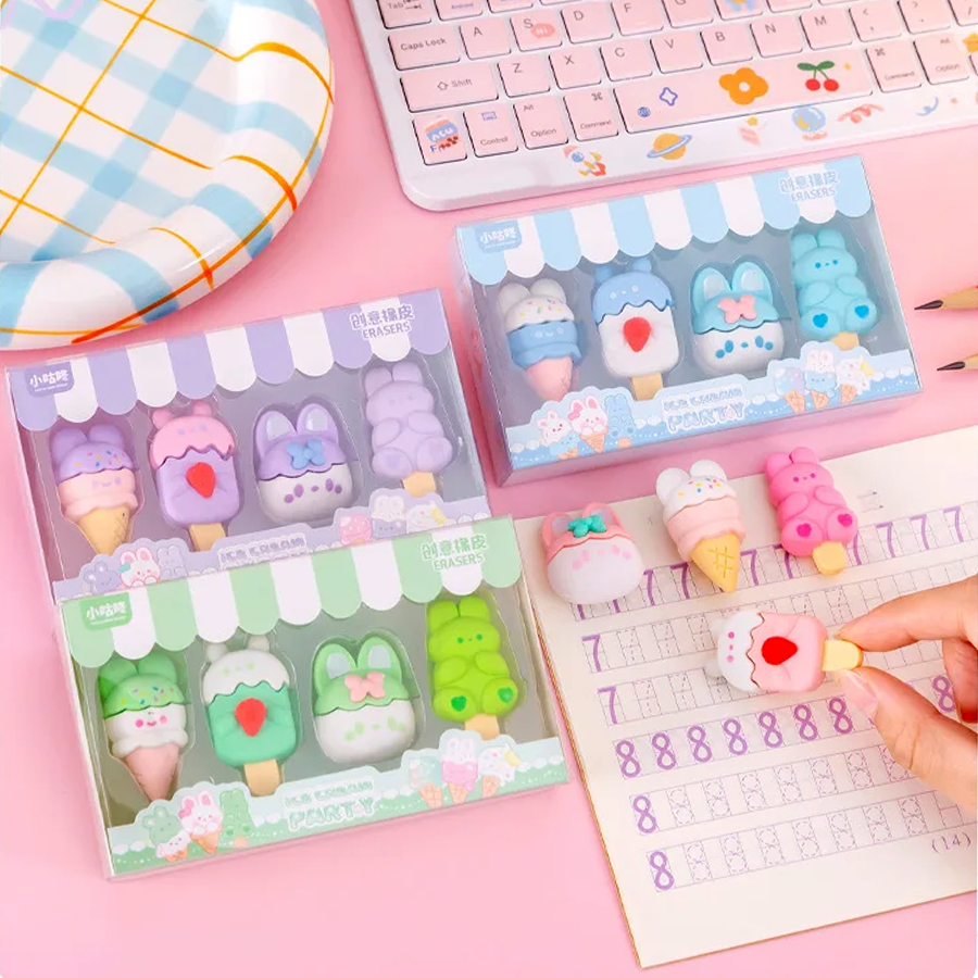 Kawaii Ice Cream Party Eraser Set