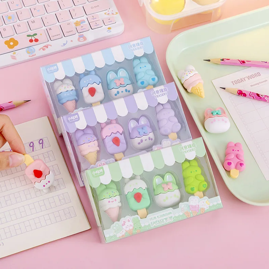 Kawaii Ice Cream Party Eraser Set