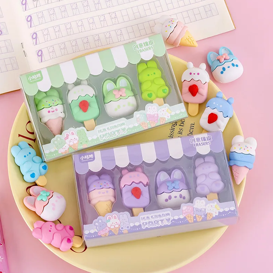 Kawaii Ice Cream Party Eraser Set