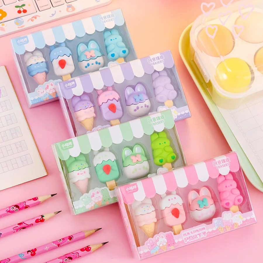 Kawaii Ice Cream Party Eraser Set