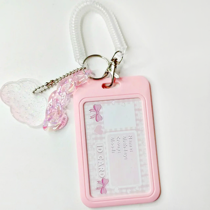 Pink Kawaii Charm Photo Card Holder Keychain