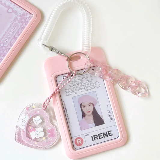 Pink Kawaii Charm Photo Card Holder Keychain