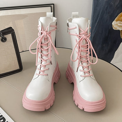 Pink Chunky Platform Ankle Boots