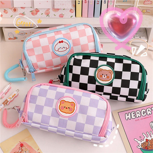 Kawaii Checkerboard Pencil Case